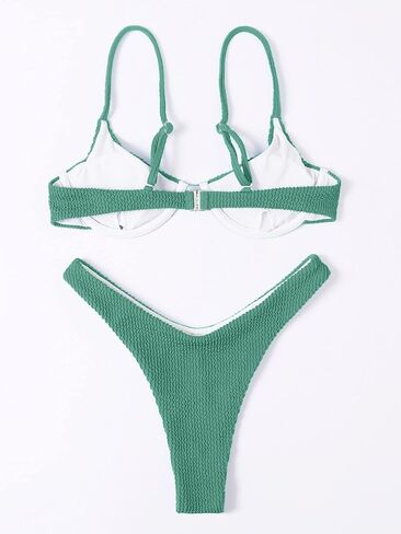 MakeMeChic Women's 2 Piece Bathing Suits Solid High Cut Bikini Set Underwire Swimsuits in Saudi Arabia