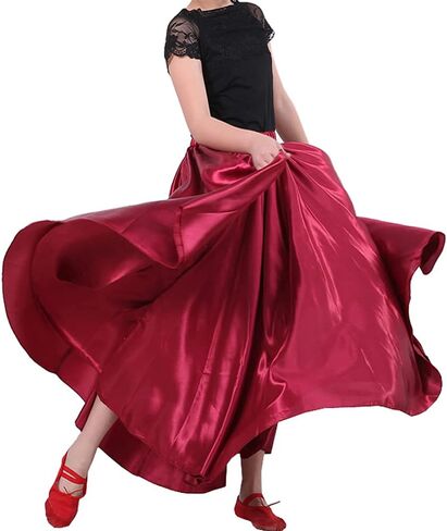 Full Circle Long Ankle Length Flowy Church Praise Maxi Satin Dance Skirt for Kids Girls Princess Costume Cosplay Dancing in Kuwait