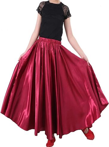 Full Circle Long Ankle Length Flowy Church Praise Maxi Satin Dance Skirt for Kids Girls Princess Costume Cosplay Dancing in Kuwait