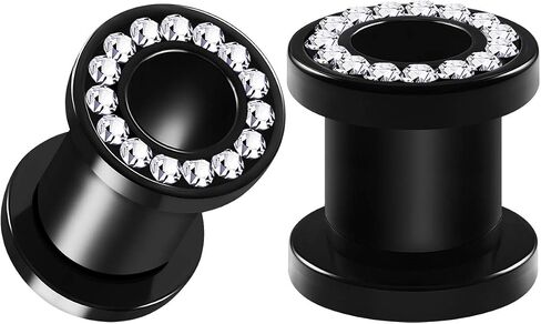 BIG GAUGES Pair of Black Acrylic flesh Screw-fit Tunnels Clear Crystal Piercing Jewelry Stretcher Ear Plugs Earring Lobe in Kuwait