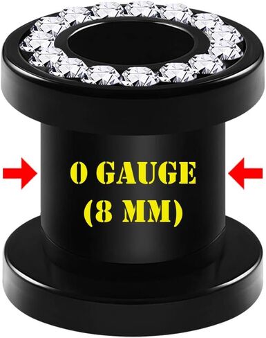 BIG GAUGES Pair of Black Acrylic flesh Screw-fit Tunnels Clear Crystal Piercing Jewelry Stretcher Ear Plugs Earring Lobe in Kuwait