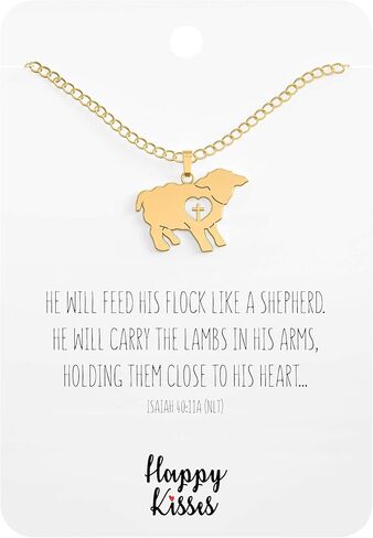 قلادة خروف مع قلب متقاطع - هدية المناولة الأولى للفتيات - سحر لطيف مع بطاقة رسالة - سلسلة قابلة للتعديل من 18 إلى 15 بوصة للنساء والأطفال in Kuwait