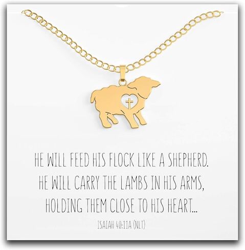 قلادة خروف مع قلب متقاطع - هدية المناولة الأولى للفتيات - سحر لطيف مع بطاقة رسالة - سلسلة قابلة للتعديل من 18 إلى 15 بوصة للنساء والأطفال in Kuwait