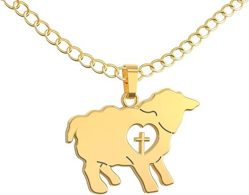 قلادة خروف مع قلب متقاطع - هدية المناولة الأولى للفتيات - سحر لطيف مع بطاقة رسالة - سلسلة قابلة للتعديل من 18 إلى 15 بوصة للنساء والأطفال in Kuwait