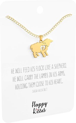 قلادة خروف مع قلب متقاطع - هدية المناولة الأولى للفتيات - سحر لطيف مع بطاقة رسالة - سلسلة قابلة للتعديل من 18 إلى 15 بوصة للنساء والأطفال in Kuwait