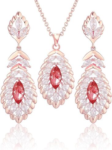Oval Crystal Pendant Dangle Necklaces and Earrings Jewelry Sets for Women Glod Plated in Saudi Arabia