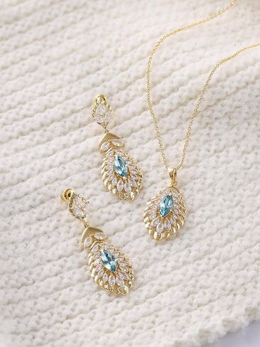 Oval Crystal Pendant Dangle Necklaces and Earrings Jewelry Sets for Women Glod Plated in Saudi Arabia