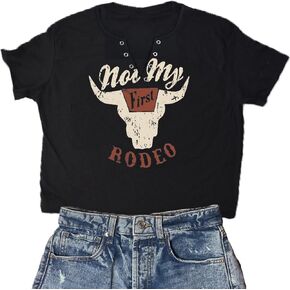 Rodeo Graphic Tee Shirts Women Steer Skull Western T-Shirt Vintage Country Music Shirt Cowboy Graphic Tees Tops