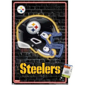 Trends International NFL Pittsburgh Steelers - Neon Helmet 23 Wall Poster, 22.37" x 34.00", Poster & Push Pin Bundle