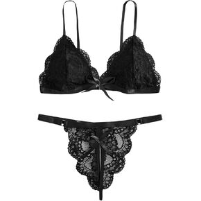Milumia Women's Red Lace Lingerie Underwear Set Scallop Trim Bra & Underwear Set