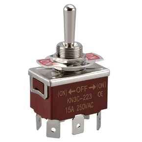 Baomain Momentary Toggle switch (ON)-OFF-(ON) 6 Pins 3 Positions DPDT 15A 250VAC 1/2" mounting Hole Tab Terminal KN3C-223