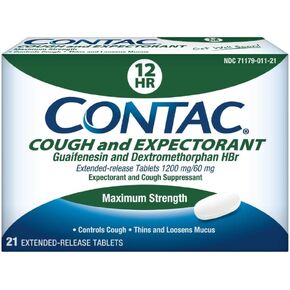 Contac Chest Congestion, Max Strength Expectorant Controls Cough and Thins and Loosens Mucus, Extended Release Tablets, Guaifenesin, Extended Release Tablets, 21 Count