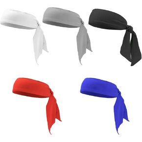5 Pack Heads Tie Headband, Sport Athletic Sweatbands for Tennis Basketball Running Karate for Men Women Youth Kids Blue+Red+White+Grey+Black in Saudi Arabia