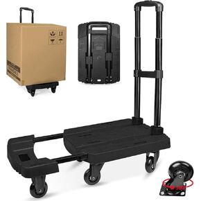 SELORSS Folding Hand Truck, 530 LBS Heavy Duty Luggage Cart, Foldable Dolly Cart for Moving, Utility Dolly Platform Cart with 6 Wheels for Travel House Office Shopping (Black)