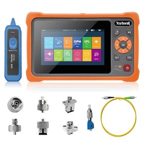 Rsrteng OTDR Fiber Optic Tester 1310/1550nm 26/24dB Test Rang 500m-100Km 4.3" Touch Screen Event Map OPM VFL LS OLS RJ45 Test 8GB TF Card PC-sides Analysis Software Connector with UPC/FC SC LC ST