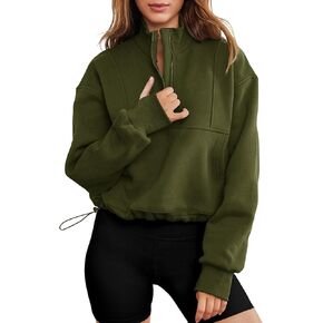 LOMON Women's Sweatshirts Fleece Lined Half Zip Pullover Long Sleeve Workout Crop Tops with Pockect and Thumb Hole