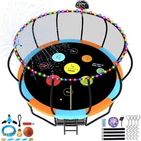 16FT Colorful Trampoline for Kids, Outdoor Recreational Trampolines with Basketball Hoop & Enclosure Net, Curved Poles & Storage Bag, Pumpkin Trampoline Capacity for 6-8 in Kuwait