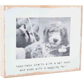 Mud Pie Acrylic Dog Frame, Happiness, 8.5" x 6.75", White