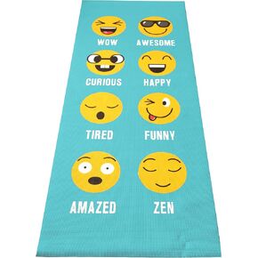 Bean Products Kids Size Sticky Yoga Mat | 3mm Thick (⅛") x 60" L x 24" W | Non-Toxic, SGS Certified | Non-Skid & Non-Slip Eco-Friendly Exercise or Playtime Mat | Fun Colors & Designs | Wave Emoji