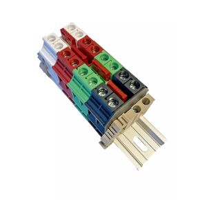Power Distribution UL International Connector Dinkle Parallel Assembly DK10N White Red Green Black with Jumpers DIN Rail Terminal Blocks, 6-20 AWG, 60 Amp, 600 Volt L1 L2 N GND