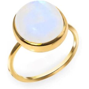 YoTreasure 14K Gold Plated 925 Silver Oyster Green Blue Copper Turquoise Moonstone Labradorite Dendritic Agate Solitaire Ring Jewelry