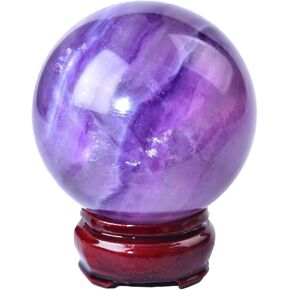 Natural Mica Fluorite Ball Quartz Crystal Sphere Gemstone Orb Stone Ball with Wooden Base