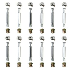 6X40mm 3 in1 Cabinet Connecting Cam Fitting with Dowel and Pre-Inserted Nut for Cabinet Drawer Dresser and Wardrobe Furniture Panel Connecting Furniture Fittings of Metal (12 Set)