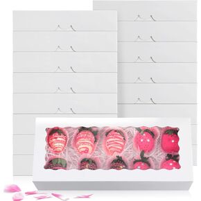 100 قطعة من علب البسكويت من زوبيل مع نافذة مقاس 12.5 سم × 5.5 سم × 2.5 سم، صناديق حلوى من الورق الأبيض لحلويات الفراولة والمعجنات وصناديق خبز البسكويت الصغيرة لعيد الأم in Kuwait