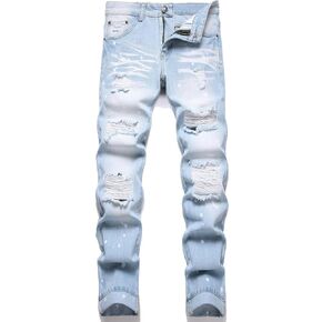 RXXKKK Men's Patchwork Contrast Color Regular Fit Flex Jean