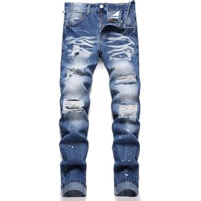 RXXKKK Men's Patchwork Contrast Color Regular Fit Flex Jean