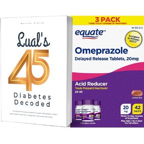 Lual's 45 Diabetes Decoded Bundle with Equate Omeprazole | Omeprazole Delayed 20 mg | Heartburn Medicine | Acid Reflux Medicine | 42 Capsules
