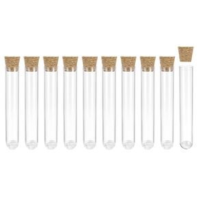YOKIVE 10 Pcs PS Plastic Test Tubes with Cork Stoppers, Round Base | Store Liquids and Powders, Great for Science Labs, Chemistry Classrooms (16 x 100mm)