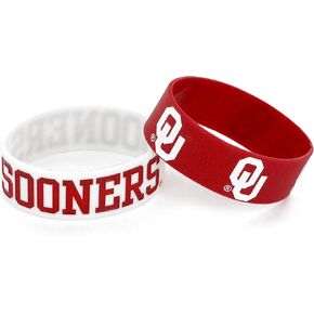 aminco NCAA Oklahoma Sooners Silicone Rubber Bracelet Wristbands, 2-Pack