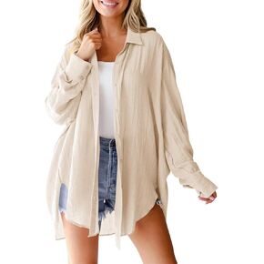 Saodimallsu Womens Oversized Button Down Shirts Long Sleeve Irregular Hem Blouse Tops