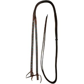 CHALLENGER Horse Western 8ft Brown Show Split Leather Reins Turquoise Stones 66RT23TR