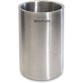 مبرد النبيذ والشمبانيا بجدار مزدوج من الفولاذ المقاوم للصدأ من Vinturi V9073، لا يتطلب ثلج، فضي