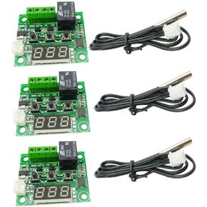 3PCS W1209 DC 12V Digital Temperature Controller Board Micro Digital Thermostat -50-110°C Electronic Temperature Temp Control Module Switch with 10A 1 Channel Relay and Waterproof NTC Probe