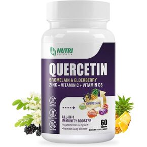 Quercetin with Bromelain, Quercetin 500mg Capsules, Vitamin C & D3, Zinc and Elderberry - Advanced Lung Immune and Respiratory Support Supplement - 60 Capsules