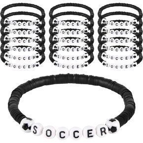 24pcs Soccer Bracelets, Soccer Beaded Bracelet Soccer Charm Bracelets for Boys Girls Sport Bracelet Soccer Jewelry for Soccer Players Coaches Soccer Party Favors