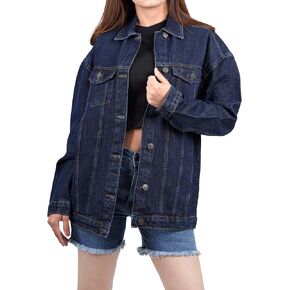 Oversize Denim Jacket For Women - Casual Trucker Style Trendy Fashion Womens Blue Jean Jackets