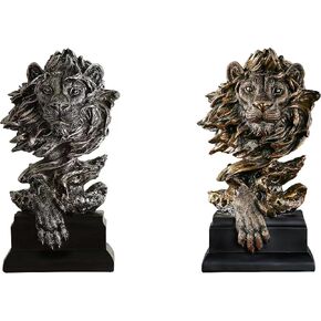 Lion Head Statue Decor Lion Sculpture Lion Decor for Home Coffee Table, Office, Bookshelf, Desk, Living Room, barn, Decor Lion Art Figurine Decorative（2 Pieces Lion Statue） (Lion)