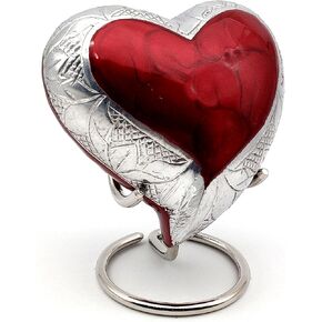RED Heart Keepsake Urn - Mini Ash Urn Small Handcrafted Cremation Urn for Ashes - Tribute to Your Loved One - Perfect for Adults & Infants with Free Premium Velvet Box & Display Stand (RED)