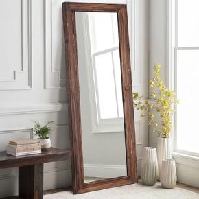 NeuType 65"x22" Full Length Mirror Floor Mirror with Standing Holder Solid Wood Frame Large Bedroom Mirror Wall Mounted Mirror Hanging or Leaning Against Wall, Brown