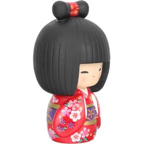 Angoily japanese kokeshi doll girl in kimono collectible figurines traditional crafts oriental geisha statue for office bar home party table decoration pink