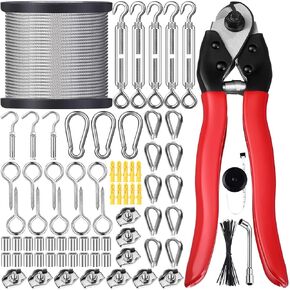 118 Pcs 1/8" Wire Rope Kit 98ft Steel Wire Cable Turnbuckles for Cables Wire Turnbuckle Kit with Cable Cutter Wire Cutter Heavy Duty up to 5/32" for Garden Kitchen String Lights Hanging Kit