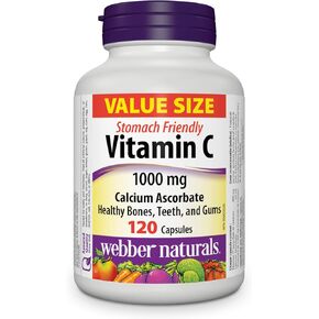Webber Naturals Vitamin C Calcium Ascorbate 1000 mg · Stomach Friendly, 120 Capsules