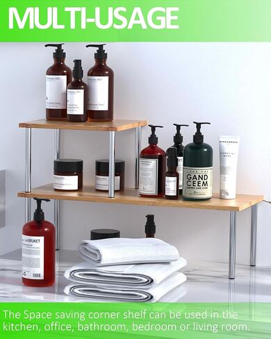 Cook N Home 02649 Corner Storage Shelf Organizer, Triangle, 2 Tier, Bamboo in Kuwait