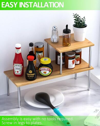 Cook N Home 02649 Corner Storage Shelf Organizer, Triangle, 2 Tier, Bamboo in Kuwait