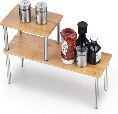 Cook N Home 02649 Corner Storage Shelf Organizer, Triangle, 2 Tier, Bamboo in Kuwait