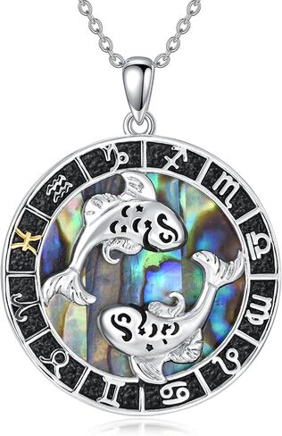 12 Constellation Necklace Zodiac Coin Pendant Necklace Round Abalone Shell 12 Constellation Jewelry Birthday Gift for Women Men in Saudi Arabia